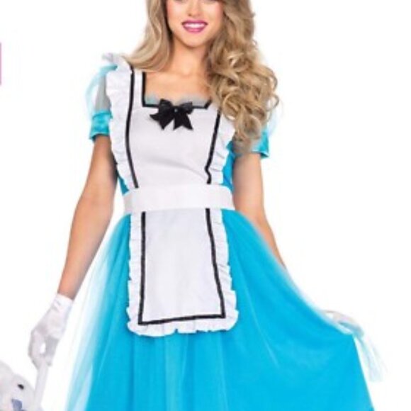 Leg Avenue Alice in Wonderland Apron Blue Tulle Costume Outfit Midi Dress - Picture 8 of 8